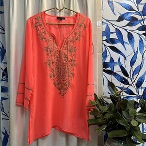 NWOT Women’s Club Z Collection 100% Polyester Coral Color Embroidered Coverup M